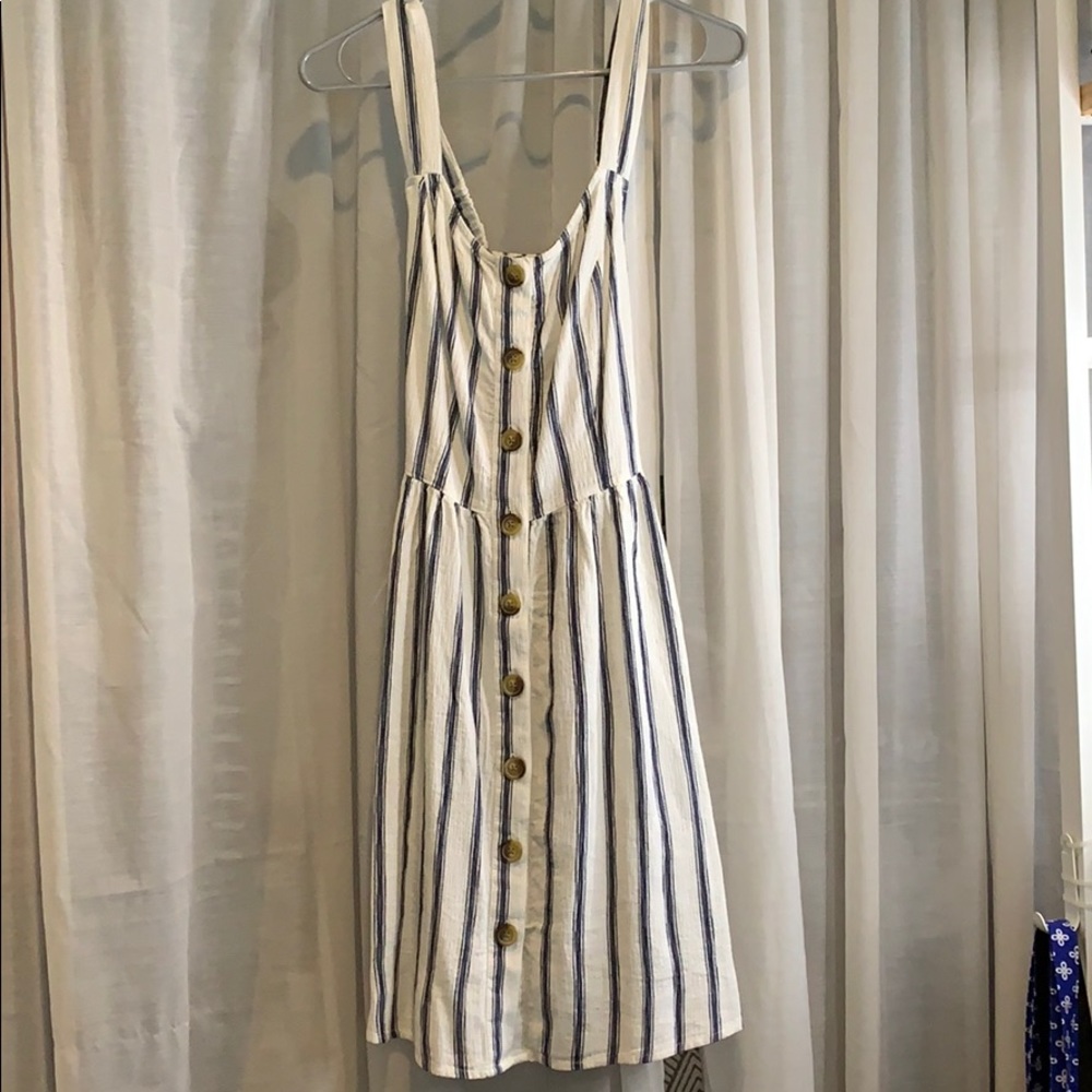 Blue and white striped dress